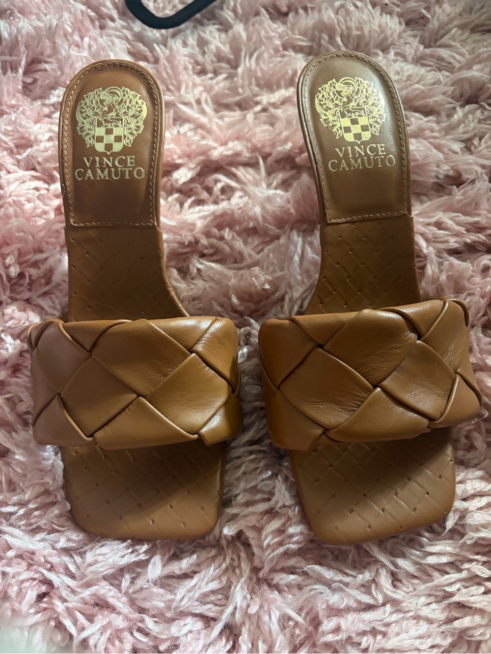 Vince Camuto Tan Braided Leather Slide Mules